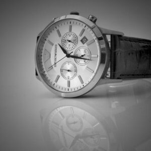 Black Leather Strap Watch – Silver