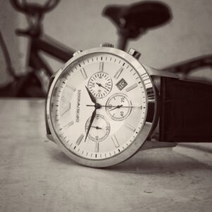 Black Leather Strap Watch – Silver