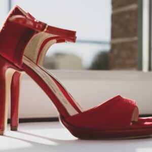 Red Leather Peep Toe Heeled Sandals